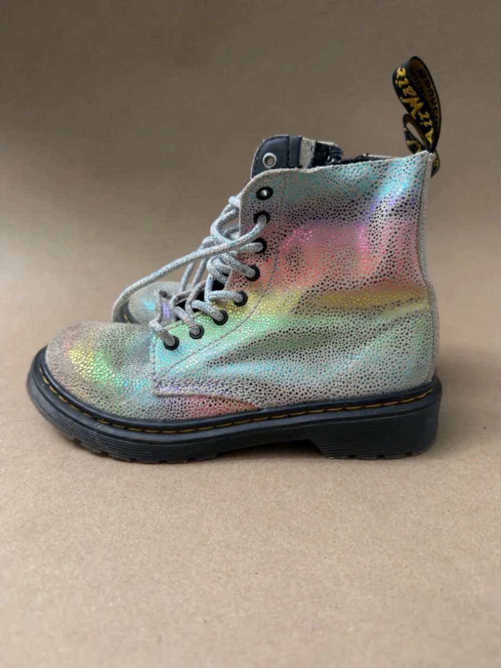Dr.Martens Iridescent Holographic Lace-Up Boot with Yellow Stitching